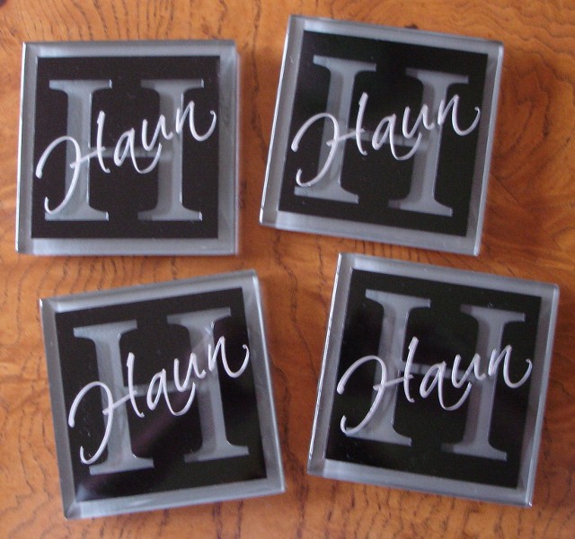"Contemporary Initial" and Last Name  Coasters