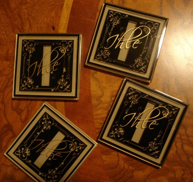 "Decorative Monogram"  -  Initial Coasters with Last Name