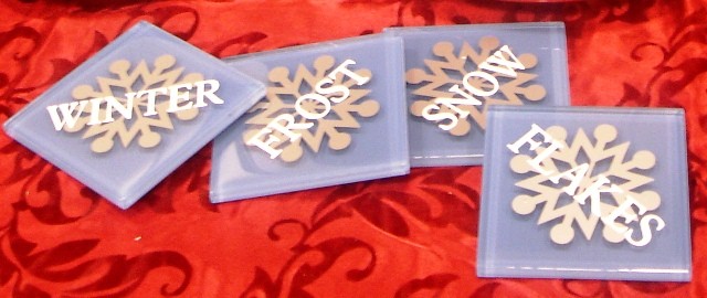 "Snowflake"  Blue Vanitian Glass Tile Coasters