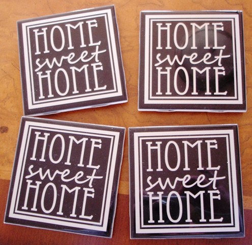 "Home Sweet Home" Black Tile Coasters