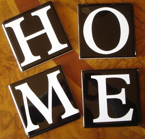 "H-O-M-E"  Black Tile Coasters