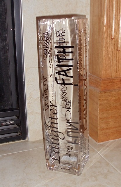 Glass Vase Container with Vinyl Lettering