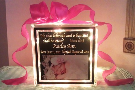 PERSONALISED BABY GIFTS GLASS BLOCK, CHRISTENING GIFT 