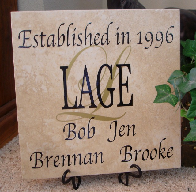 12" x 12" Family Name, Initial, Each Person's Name and Year Established Tile